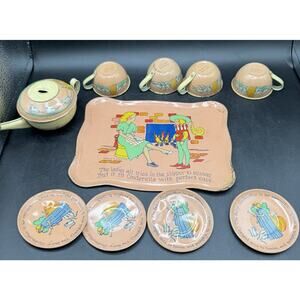 Rare Disney Vintage OHIO ART Tin Litho CINDERELLA Tea Set Fairy God Mother T13